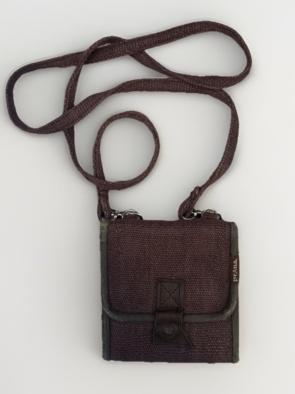Prana Crossbody Wallet Bag ID Card Holder 100% Hemp Nepal Detachable Strap Brow